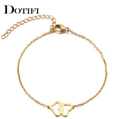 DOTIFI Stainless Steel Bracelet For Women Man Double Heart Gold And Silver Color Pulseira Feminina Lover's Engagement Jewelry