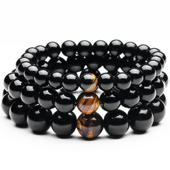 Natural Black Hematite With Tiger Eye Stone Beads Men Jewelry Bracelet 12mm Lovers Energy Balance Strand Bracelets Bangles Male