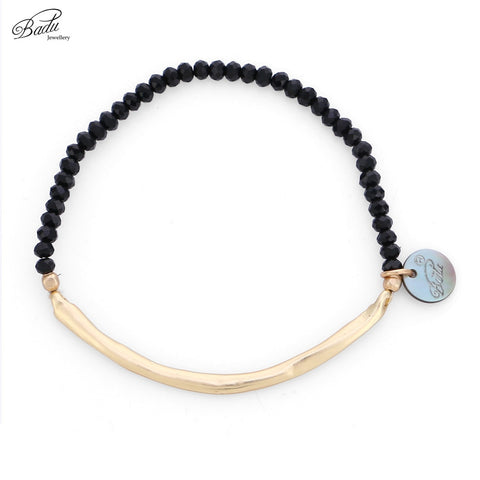Badu Black Crystal Beaded Bracelet for Women Golden Copper Tube Elastic Adjustable Bracelets Fashion Jewelry Wholesale