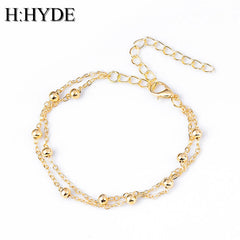 H:HYDE 2018 Sliver Gold Color Multilayer Beaded Pendant Bracelets and Bangles Fashion Women Charm Bracelet Jewelry Accessories
