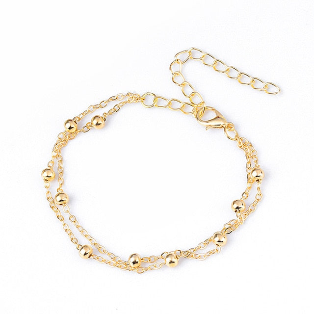 H:HYDE 2018 Sliver Gold Color Multilayer Beaded Pendant Bracelets and Bangles Fashion Women Charm Bracelet Jewelry Accessories