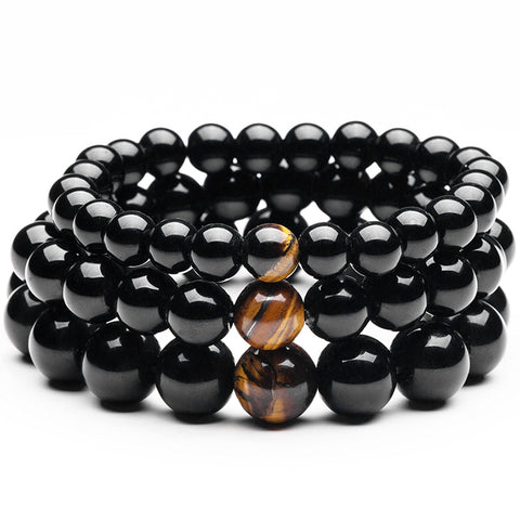 Natural Black Hematite With Tiger Eye Stone Beads Men Jewelry Bracelet 12mm Lovers Energy Balance Strand Bracelets Bangles Male